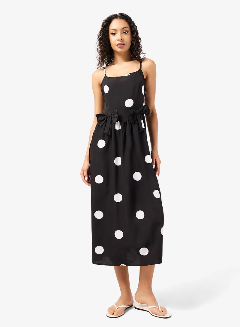 جينجر Strappy Polka Dot A Line Dress